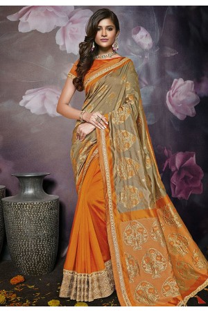 Gray silk embroidered festival wear saree 812