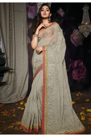 Gray silk embroidered saree with blouse 807