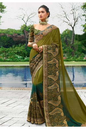Green art silk embroidered festival wear saree 3023