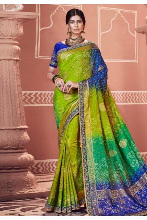 Green georgette bandhej saree with blouse 2134
