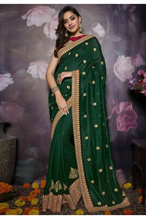 Green silk embroidered festival wear saree 801