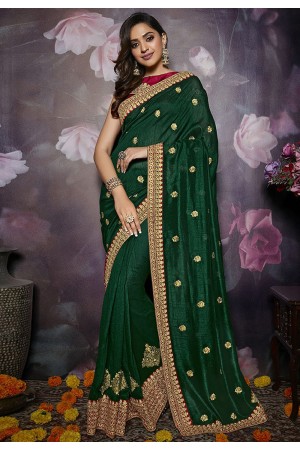 Green silk embroidered festival wear saree 801