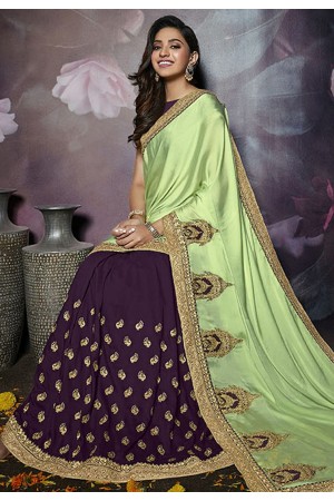 Light green silk embroidered half and half saree 803