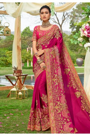 Magenta art silk embroidered saree with blouse 3028