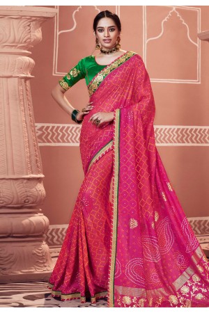 Magenta georgette bandhej festival wear saree 2133