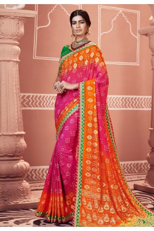 Magenta georgette bandhej saree with blouse 2131