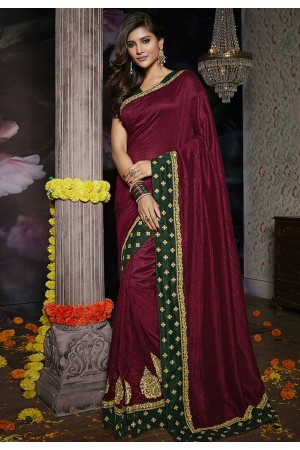 Maroon silk embroidered party wear saree 809