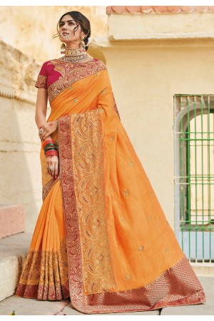 Mustard cotton embroidered saree with blouse 1020A