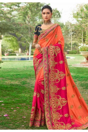 Orange art silk embroidered saree with blouse 3031