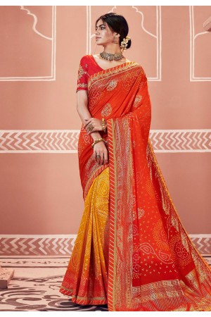 Orange georgette bandhej festival wear saree 2140