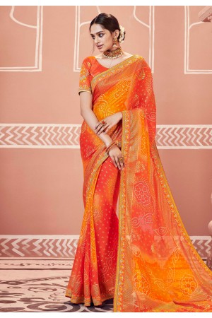 Orange georgette bandhej festival wear saree 2142