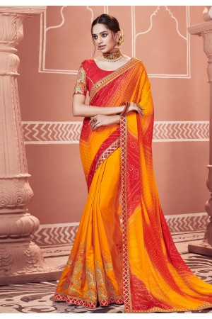 Orange georgette bandhej saree with blouse 2132