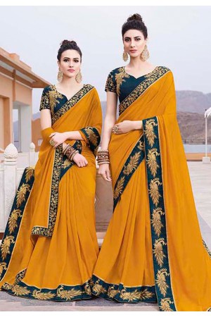 Orange silk embroidered saree with blouse 35867