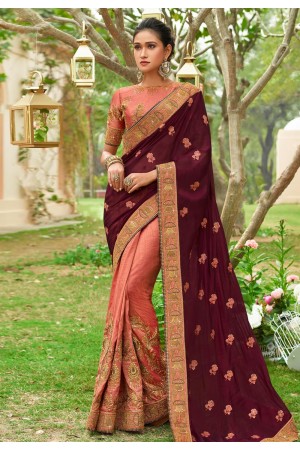 Purple art silk embroidered half and half saree 3032