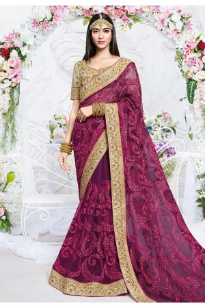 Purple net embroidered festival wear saree 2794