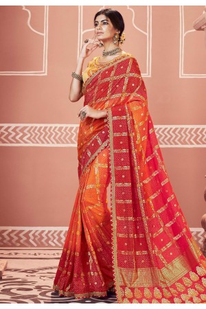 Red georgette bandhej saree with blouse 2137