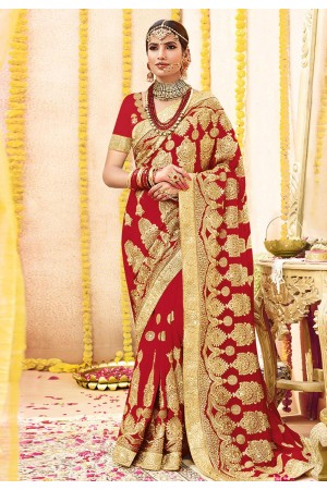 Red georgette embroidered bridal wear saree 2771