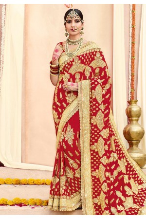 Red georgette embroidered bridal wear saree 2775
