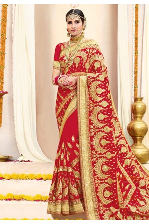 Red georgette embroidered bridal wear saree 2777