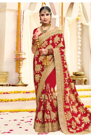 Red georgette embroidered bridal wear saree 2779