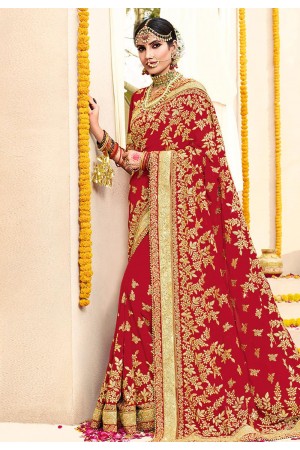 Red georgette embroidered bridal wear saree 2781