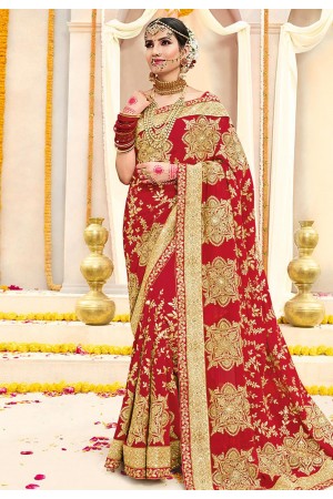 Red georgette stone work bridal wear saree 2778