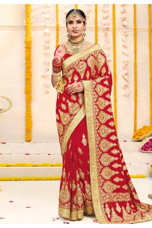 Red georgette stone work bridal wear saree 2780