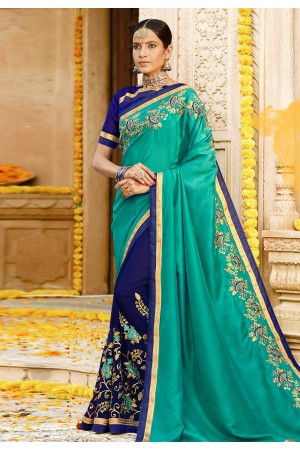 Turquoise georgette embroidered half and half saree 3971