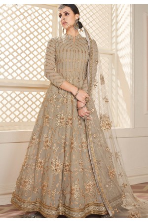 beige georgette embroidered anarkali suit 38044