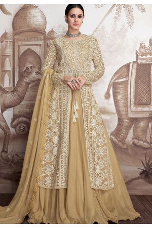 beige georgette net embroidered anarkali suit 2002