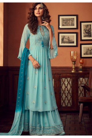 blue georgette embroidered palazzo suit 34001