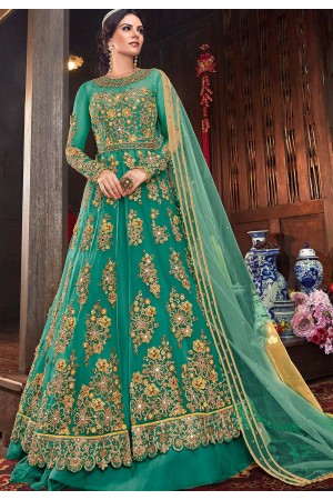 blue net embroidered lehenga style anarkali suit 6103d