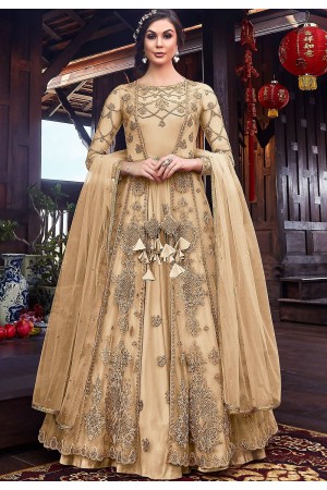 cream net embroidered floor length jacket style anarkali suit 6102c