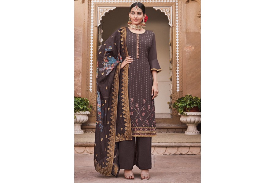 Grey Siya Crepe Digital Print Suit Palazzo