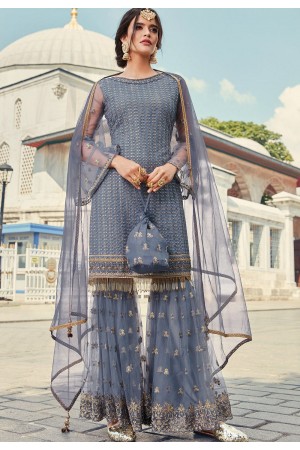 dark grey net embroidered sharara suit 79003