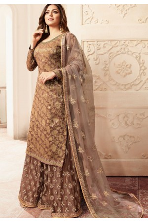 drashti dhami brown jacquard embroidered sharara suit 5406