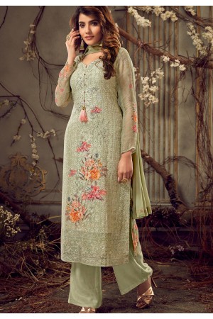 green georgette straight palazzo suit 7182