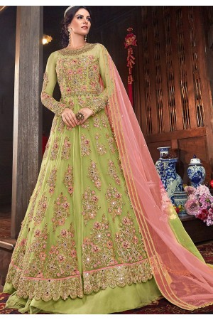 green net embroidered lehenga style anarkali suit 6103c