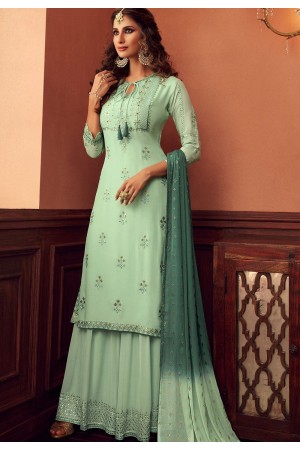 green shade georgette embroidered palazzo suit 34005