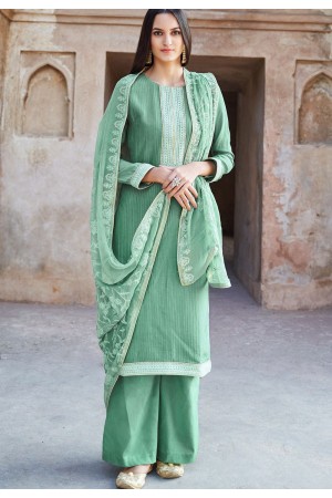 green shade muslin straight palazzo suit 1104