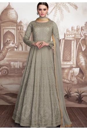 grey georgette net embroidered anarkali suit 2005