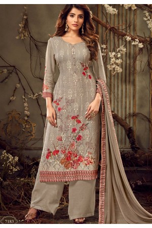 grey georgette straight palazzo suit 7183
