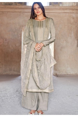 grey muslin straight palazzo suit 1100