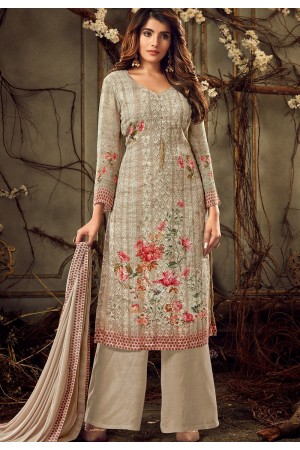 light beige georgette straight palazzo suit 7181