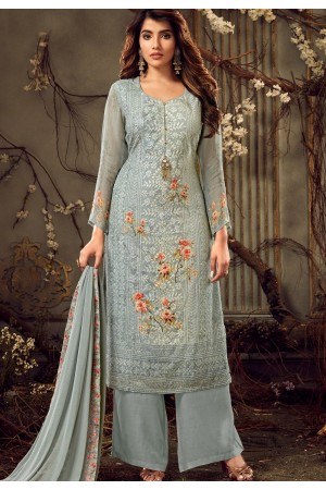 light blue georgette straight palazzo suit 7184