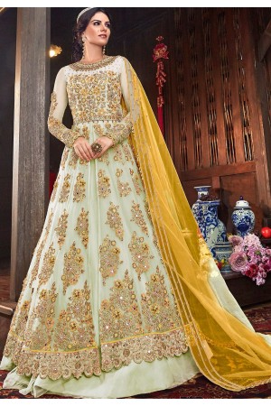 light grey net embroidered lehenga style anarkali suit 6103b