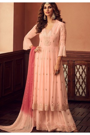 light pink georgette embroidered palazzo suit 34006