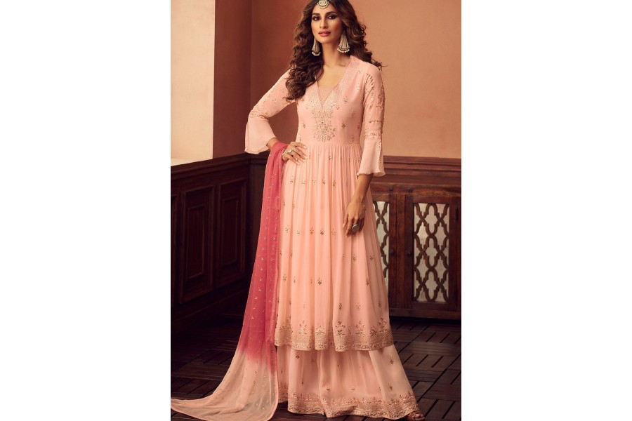 Dusty Pink Self Weaving Design Georgette Palazzo Suit