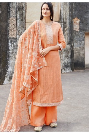 peach muslin straight palazzo suit 1101