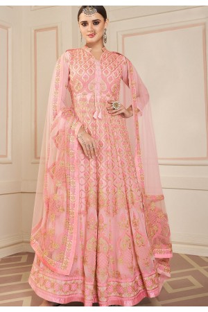 pink georgette embroidered anarkali suit 38042